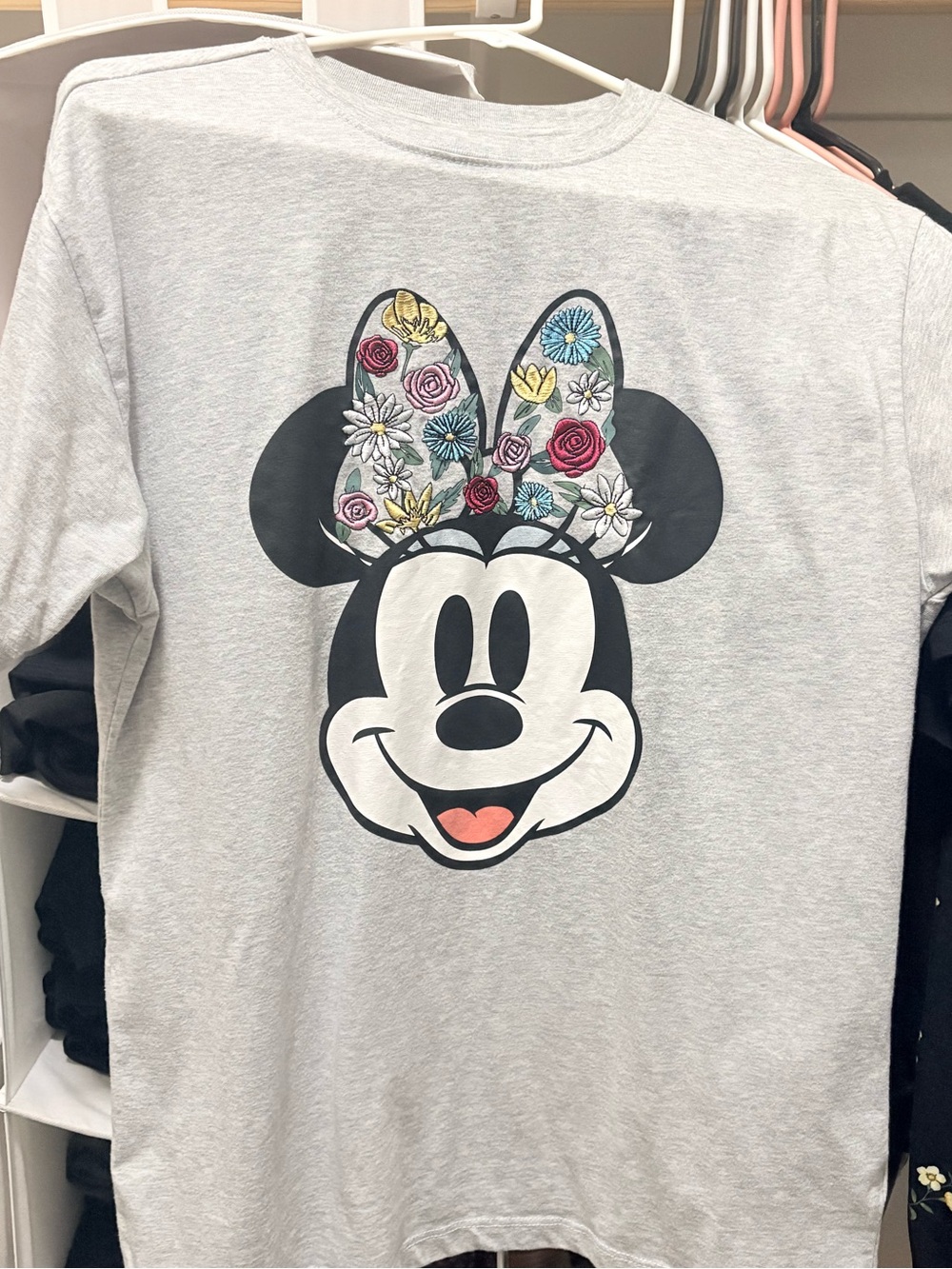 Gray Minnie Mouse Floral Bow Graphic Tee
